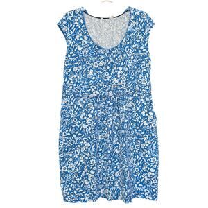 Boden Cornflower Blue White Floral Cap Sleeve Dress Pockets Modal Cotton US 16R